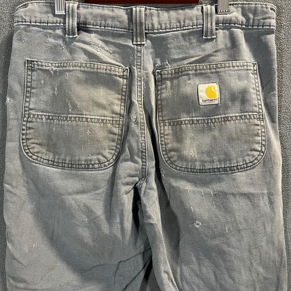 Carhartt Slim Fit Double Front Distressed Work Pants Gray 32x30 Mens Utility